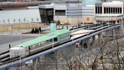 The Port Authority's Allegheny T Station on the North Shore with the Rivers Casino in the background.