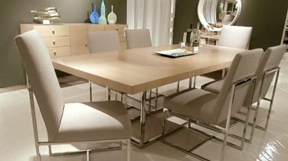 Mitchell Gold   Bob Williams Caffery Collection featuring stainless steel and white oak and lacquered mirror.