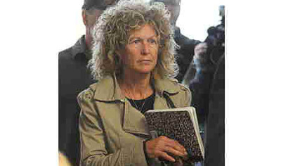 Marian Thompson, widow of Terry Thompson, enters a hearing April 23 in Reynoldsburg, Ohio.