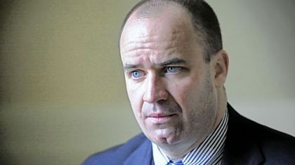 Penn State head football coach Bill O'Brien talks to reporters Monday as part of the coaches caravan stop in Pittsburgh.