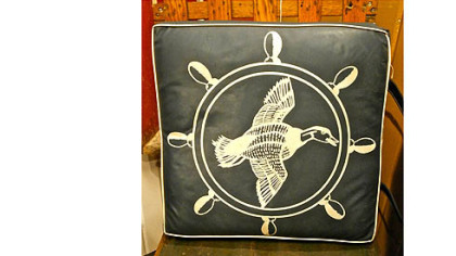 Vintage 1950s blue duck boat cushion for $145 from Genesee River Trading Co.