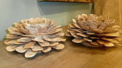 Oyster shell votives by Low Country.