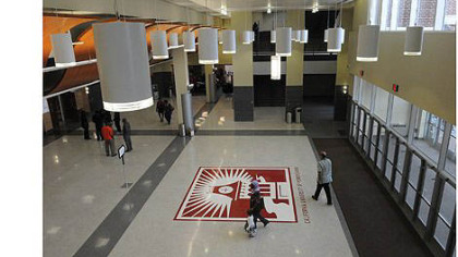 The lobby of California University of Pennsylvania Convocation Center.