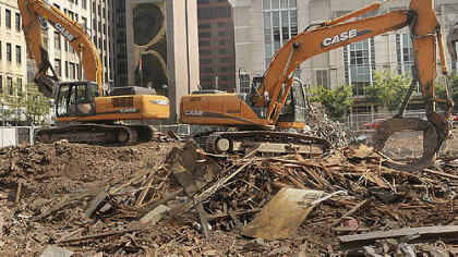 Demolition should be completed this week on the block of Wood Street that extends up Fifth and Forbes, clearing the way for construction of the $400 million headquarters of PNC Financial Services Group.
