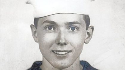 Mark Gleeson in the Merchant Marine during the summer of 1945, shortly after he enlisted.