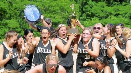 Brashear celebrates the City League title Wednesday at McGibbney Park in Brookline. The Bulls defeated Allderdice, 8-3.