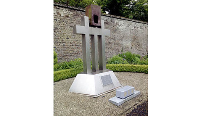 A monument to the victims of 9/11 on the grounds of the ambassador's residence, containing a piece of the rubble from the World Trade Center.