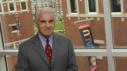 Angelo Armenti Jr., the former president of California University of Pennsylvania, inside Duda Hall overlooking the campus.