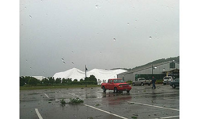 The white structure in the background is the partially collapsed Golf and Sports Dome at Robert Morris University's Island Sports Center.