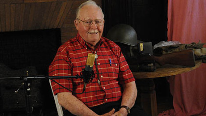 WWII veteran Warren Goss, 87, of Ohio Township shares his memories at Soldiers & Sailors Memorial Hall and Museum.