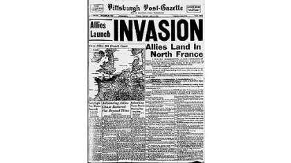 Front page of the Pittsburgh Post-Gazette from June 6, 1944.