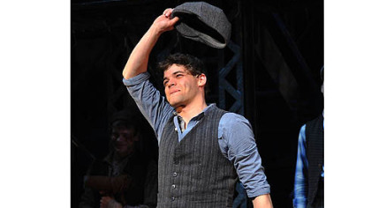 Actor Jeremy Jordan takes a curtain call at "Newsies."