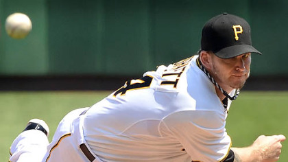 Pirates starter A.J. Burnett pitched 7 1/3 innings and allowed two runs on five hits, throwing 71 of his 107 pitches for strikes.