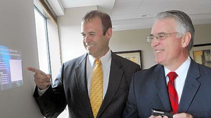 Thomas Gricks, right, of Schnader Harrison Segal & Lewis, and Karl Schieneman, an expert in e-discovery, during a presentation of predictive coding.