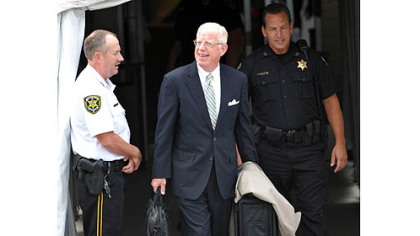 Judge John M. Cleland leaves the Centre County Courthouse after  the second day of testimony in the Jerry Sandusky trial.