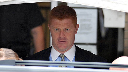Penn State assistant football coach on leave Mike McQueary leaves the Centre County Courthouse after testifying for two hours in the second day of testimony in the Jerry Sandusky trial.