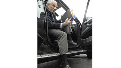 Jerry Sandusky enters the Centre County Courthouse today for the second day of testimony in his trial.