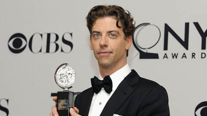 Christian Borle with his Tony -- "It is fantastically heavy, and it does spin."