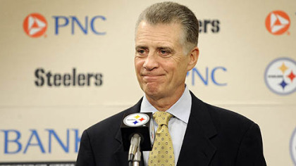 Steelers' team president Art Rooney II talks talks to reporters after the NFL and players association ended the lockout in July 2011.