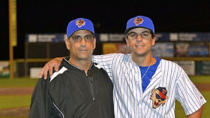 Chris Bando, left, manager of the Washington Wild Things, and his son Michael Bando, Wild Things first baseman.