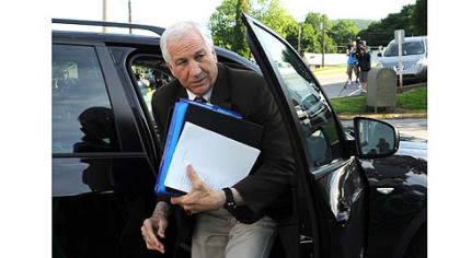 Former Penn State University assistant football coach Jerry Sandusky arrives for the fourth day of his trial at the Centre County Courthouse.