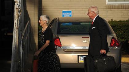 Judge John Cleland and his wife Julie arrive for the fourth day of the Sandusky trial.
