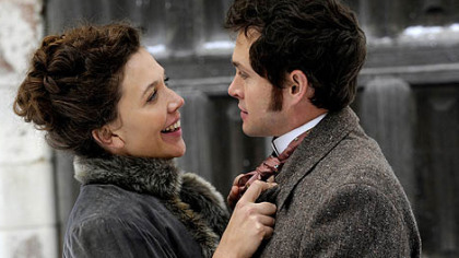 Maggie Gyllenhaal portrays one of two sisters holding the interest of Hugh Dancy in "Hysteria."