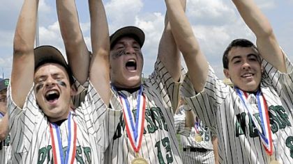 Riverside celebrates after defeating Pine Grove Friday in the PIAA Class AA championship in University Park, Pa.