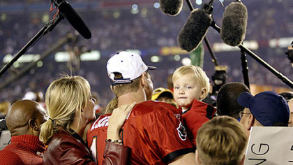 Brad Johnson, then quarterback for the Buccaneers, says having 2-year-old son Max in his arms after winning Super Bowl XXXVII made it all the more special.