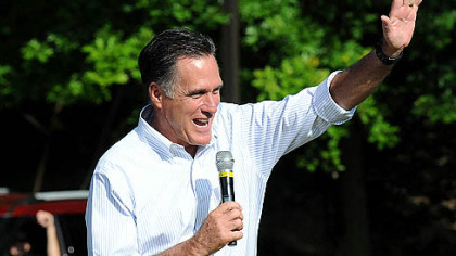 Republican presidential candidate Mitt Romney waves to the crowd in Cornwall, Pa.