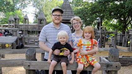 Robert Sayre and his wife, Jessica Strong, both 32, with their children, Abel, 2, and Margo, 4.
