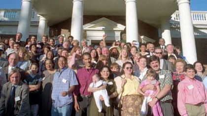 Descendants of Thomas Jefferson and descendants of his slave Sally Hemings pose for a group shot at his plantation May 15, 1999, during the Monticello Association's annual meeting in Charlottesville, Va.
