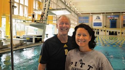 Pitt diving coaches  Julian Krug and Dorothy "Doe" Krug  at Trees Hall.