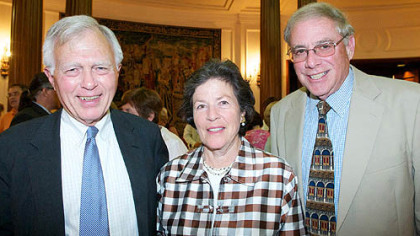 PG's Dan Simpson with Nancy and Dan Fales on Friday during the opening celebration of "Three Centuries of Printmaking" at the Frick Art & Historical Center.