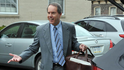 Jerry Sandusky's attorney Joe Amendola enters the Centre County Courthouse today.
