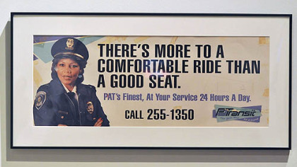 A transit poster showing Vera Avery, who provided security for the Port Authority.