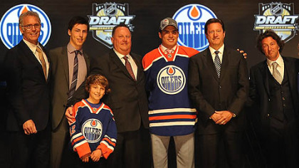 The Edmonton Oilers picked Nail Yakupov who donned his new team's cap and jersey as the first overall draft selection in the 2012 NHL Draft tonight at the Consol Energy Center, Downtown.