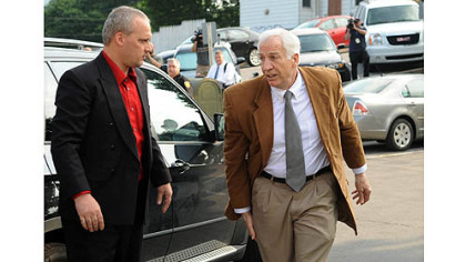 Jerry Sandusky arrives at the Centre County Courthouse on Friday.