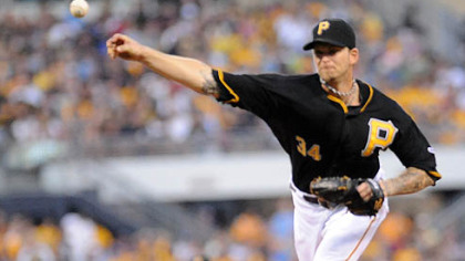 Pirates starting pitcher A.J. Burnett delivers against Detroit last night at PNC Park.