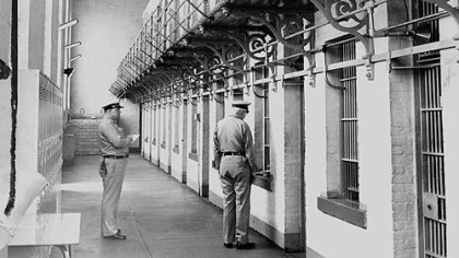 Western Penitentiary guards count prisoners in a cell block in 1962.