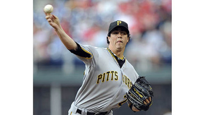 Pirates pitcher Jeff Karstens throws a pitch against the Phillies in the first inning.