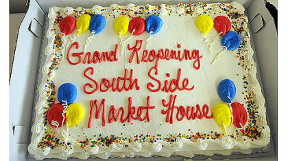 One of two cakes made in honor of the reopening of the South Side Market House today.