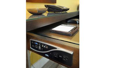 A connection box at the Fairmont Pittsburgh will allow almost any device a guest brings to connect and charge.