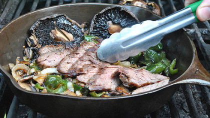 Skirt Steak with Green Chiles and Mushrooms.