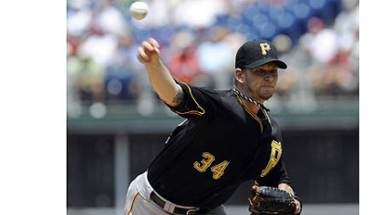 Pirates' pitcher A.J. Burnett throws a pitch against the Philadelphia Phillies in the first inning.