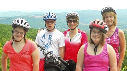 Riding for a cause: in front, twins Jill, left, and Shari DeGeorge; in back, left to right, Alex, and Lori Novak and Pam DeGeorge.