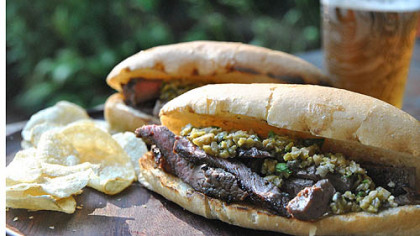 Martini Steak Sandwich with Green Olive Tapenade.