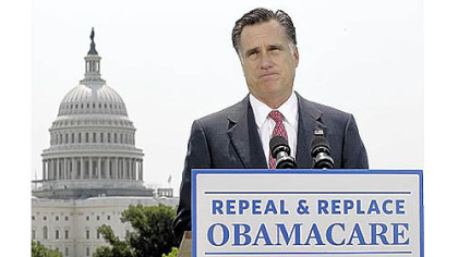 With the Capitol in the background, Republican presidential candidate Mitt Romney speaks Thursday about the Supreme Court's health care ruling. "If we're going to get rid of Obamacare, we've got to get rid of President Obama," he said.
