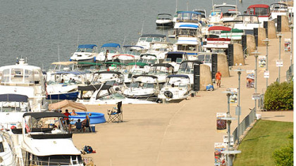Many boats are docked on Pittsburgh's North Shore in preparation for this weekend's Kenny Chesney concert.