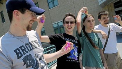 John Drake, 24, left, a graduate student at the University of Pennsylvania; Edward Garbade, 19, Kevin Lemon, 21, and Michael McGinnis, 22, all Carnegie Mellon University students, are heading to New Jersey for a brony convention.
